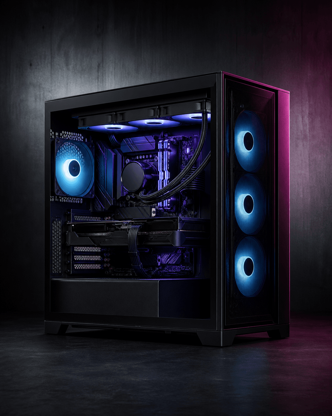 Completed black gaming PC used as the Build Lab example