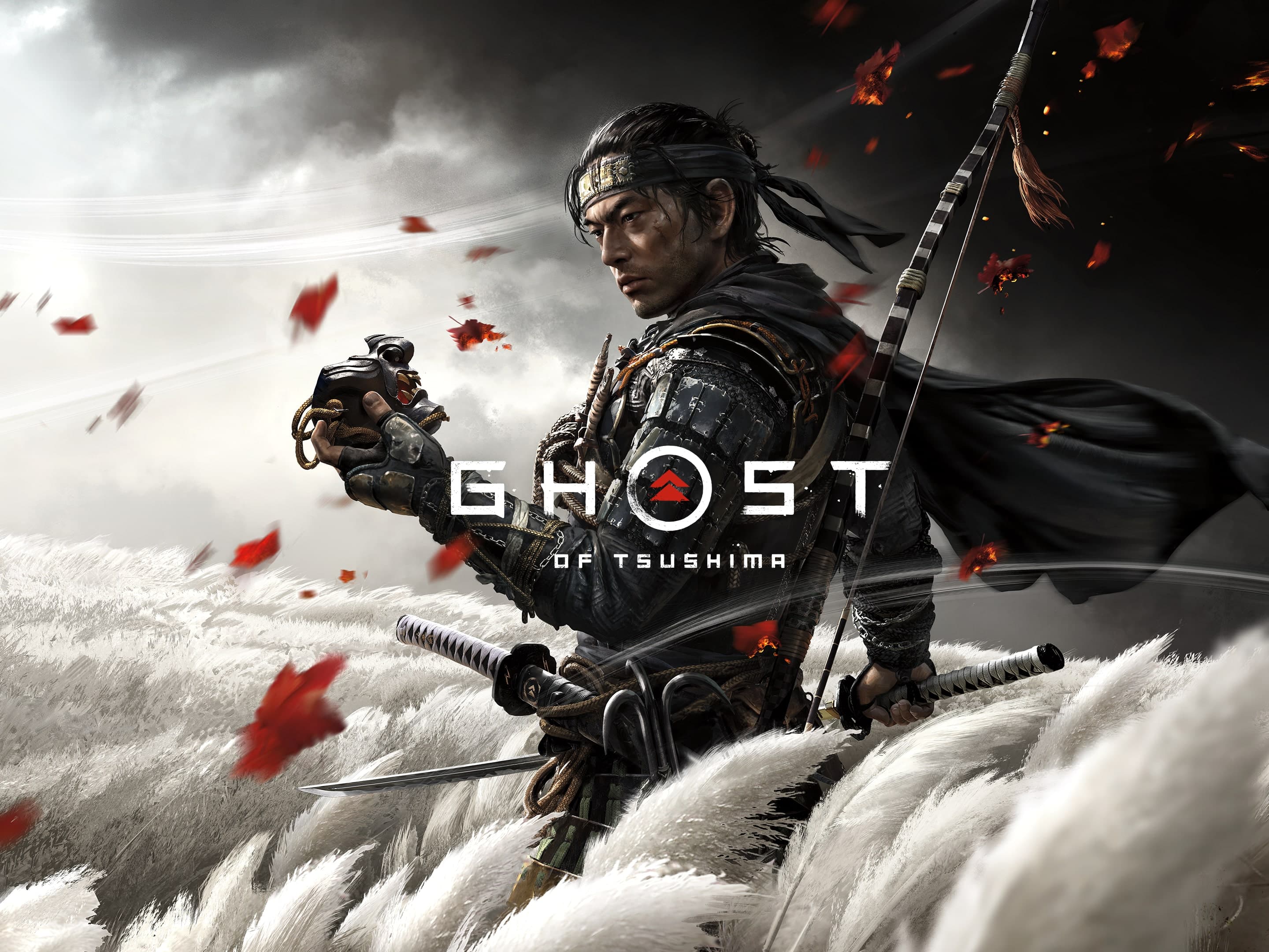 Official Ghost of Tsushima promotional scene showing Jin Sakai in a field