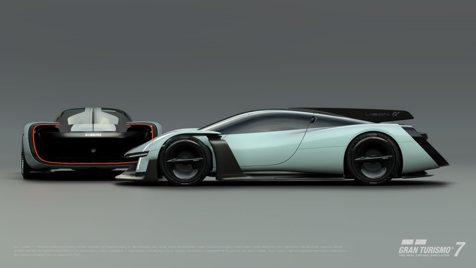 Two views of the Xiaomi Vision Gran Turismo in official GT7 imagery.