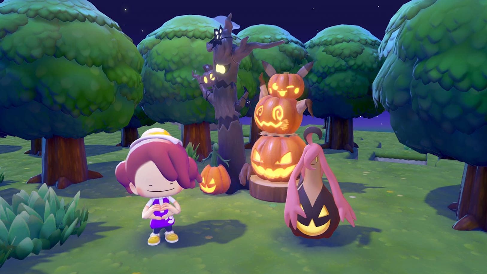 Gourgeist beside pumpkin decorations in an official Pokopia scene.