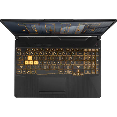 ASUS TUF Gaming series laptop open, front three-quarter view