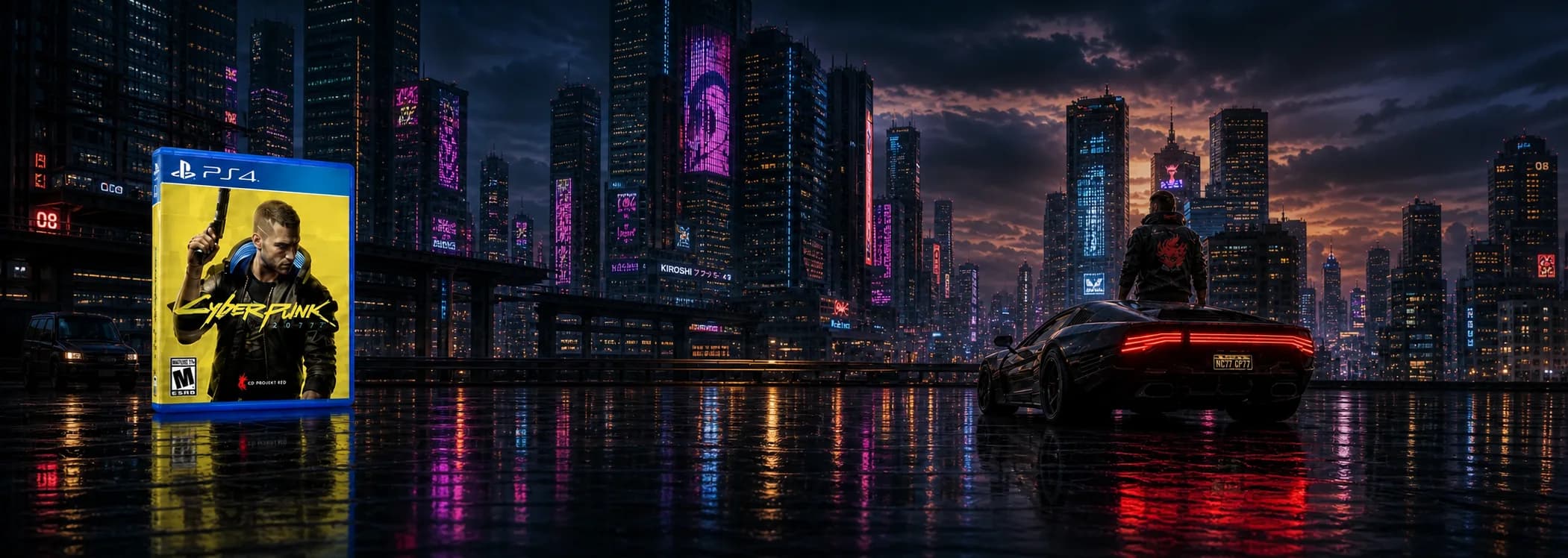 Editorial concept composition for the Cyberpunk 2077 PlayStation 4 product page