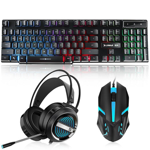 3Pcs Gaming Keyboard & Mouse Headset Combo 104 Keys RGB Backlit Waterproof Mechanical Feeling Keyboard Ergonomic Mouse USB Wired LED PC Gaming Headset with Microphone for Computer Gamer Home Office - Gamer Z Paradise