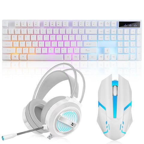 3Pcs Gaming Keyboard & Mouse Headset Combo 104 Keys RGB Backlit Waterproof Mechanical Feeling Keyboard Ergonomic Mouse USB Wired LED PC Gaming Headset with Microphone for Computer Gamer Home Office - Gamer Z Paradise