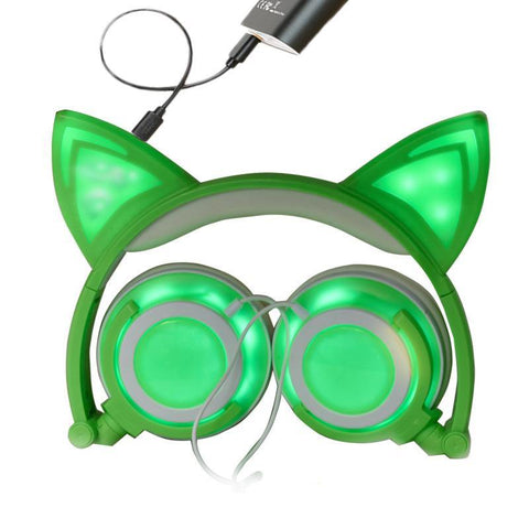 Cat ear head-mounted luminous foldable mobile phone music headset - Gamer Z Paradise