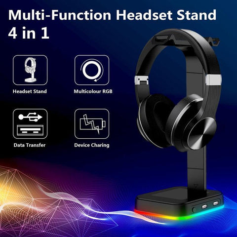 Desktop Gamer 2 In 1 RGB Headphone Stand Power Strip Desk Gaming Headset Holder With 2 USB Charging Earphone Hanger - Gamer Z Paradise