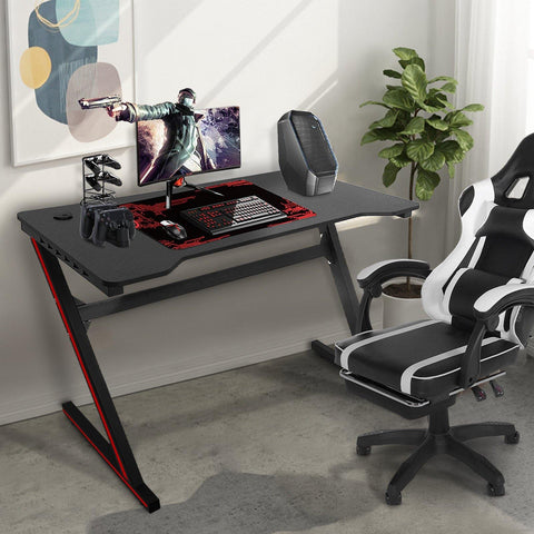 Game Table 47.2 inch Home Office Computer Desk, Black Workstation With LED Light - Gamer Z Paradise
