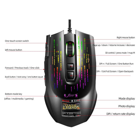 Multi-language Display Gaming Wired Macro Mouse - Gamer Z Paradise
