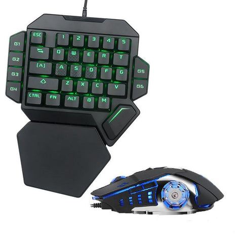 One-handed wired mechanical keyboard green axis set game gun god throne left hand small keyboard and mouse - Gamer Z Paradise