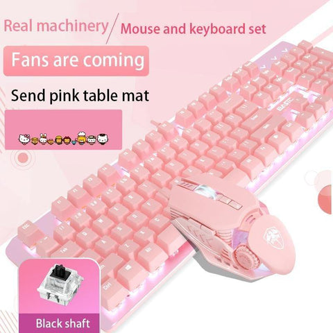 Pink Real Mechanical Keyboard And Mouse Set Girls Cute Gaming Games Dedicated Wired Green Axis Red Axis Girl Heart Luminous Wired Notebook - Gamer Z Paradise