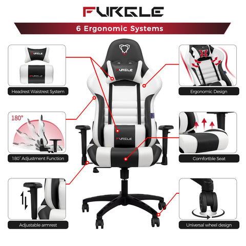 Furgle | Pro Series Gaming Chair with Comfortable Lumbar Support (Red & Black) | Gaming Chair