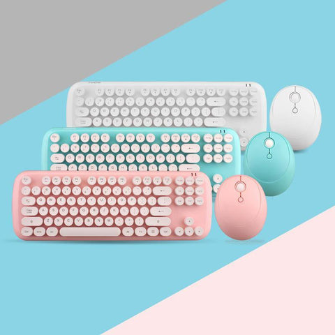 Wireless Keyboard And Mouse Set Girls Color Retro - Gamer Z Paradise