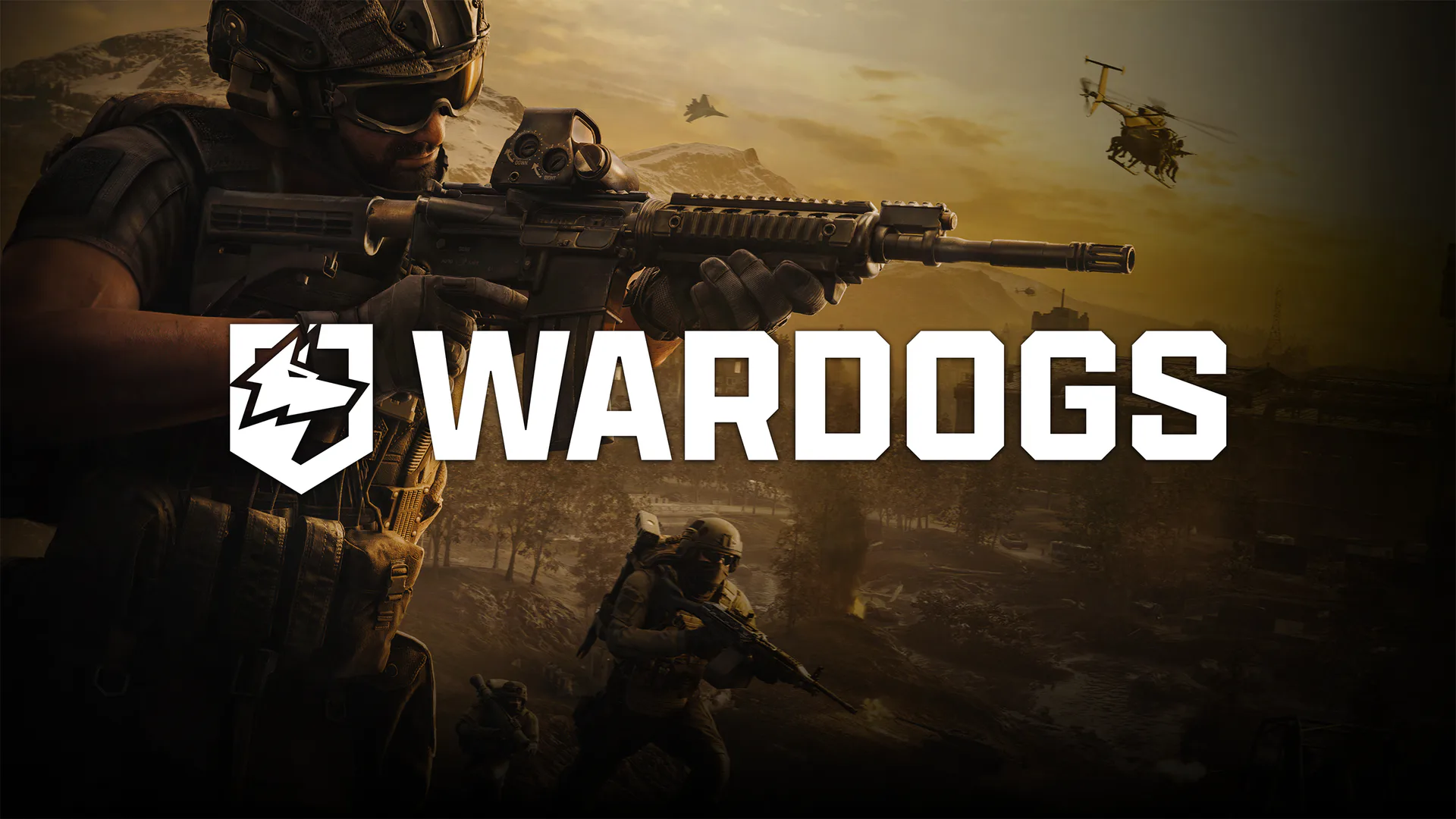 WARDOGS key art showing soldiers from three factions converging on a modern battlefield.